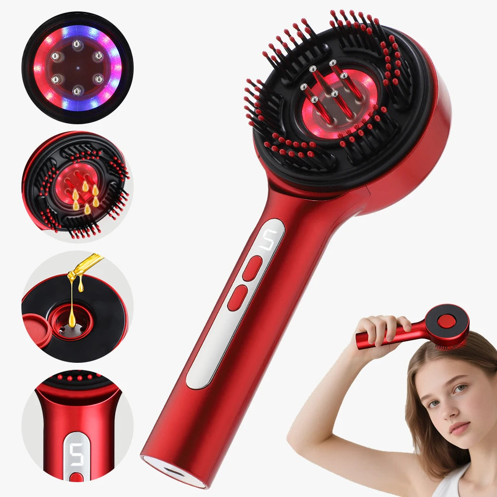 Electric Hair Scalp Massager Comb 3-Mode with Red LED Light Grab-Knead Technology for Hair Growth And Essence Oil Nourishment
