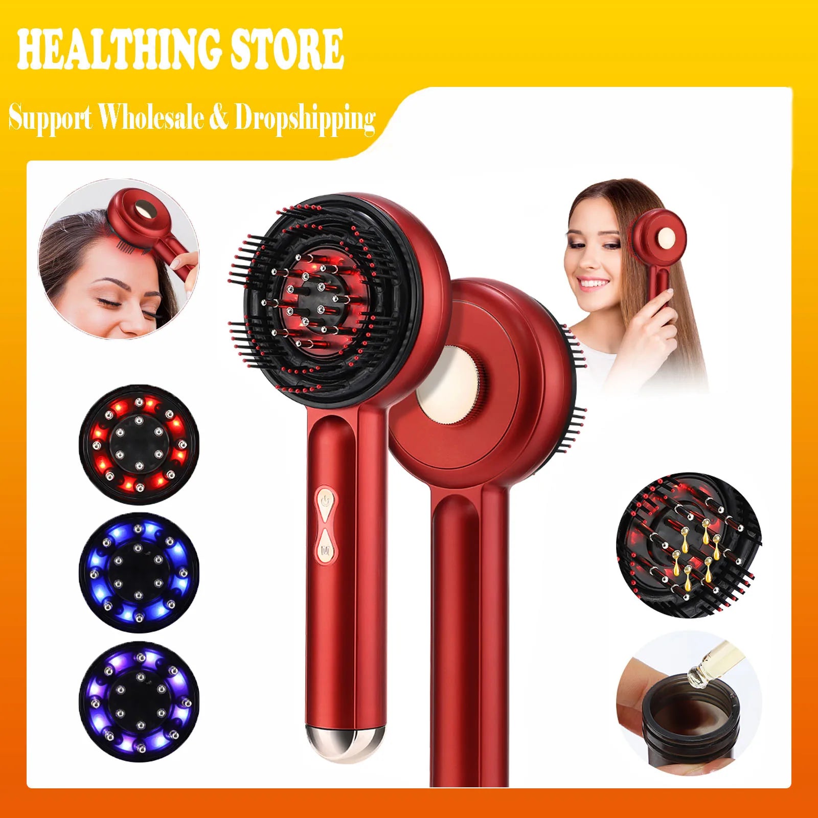 Electric Hair Scalp Massager Comb 3-Mode with Red LED Light Grab-Knead Technology for Hair Growth And Essence Oil Nourishment