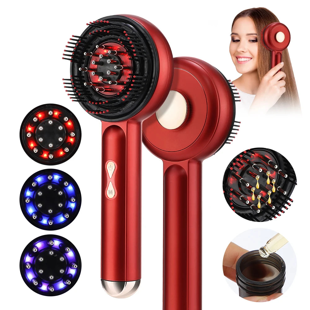 Electric Hair Scalp Massager Comb 3-Mode with Red LED Light Grab-Knead Technology for Hair Growth And Essence Oil Nourishment